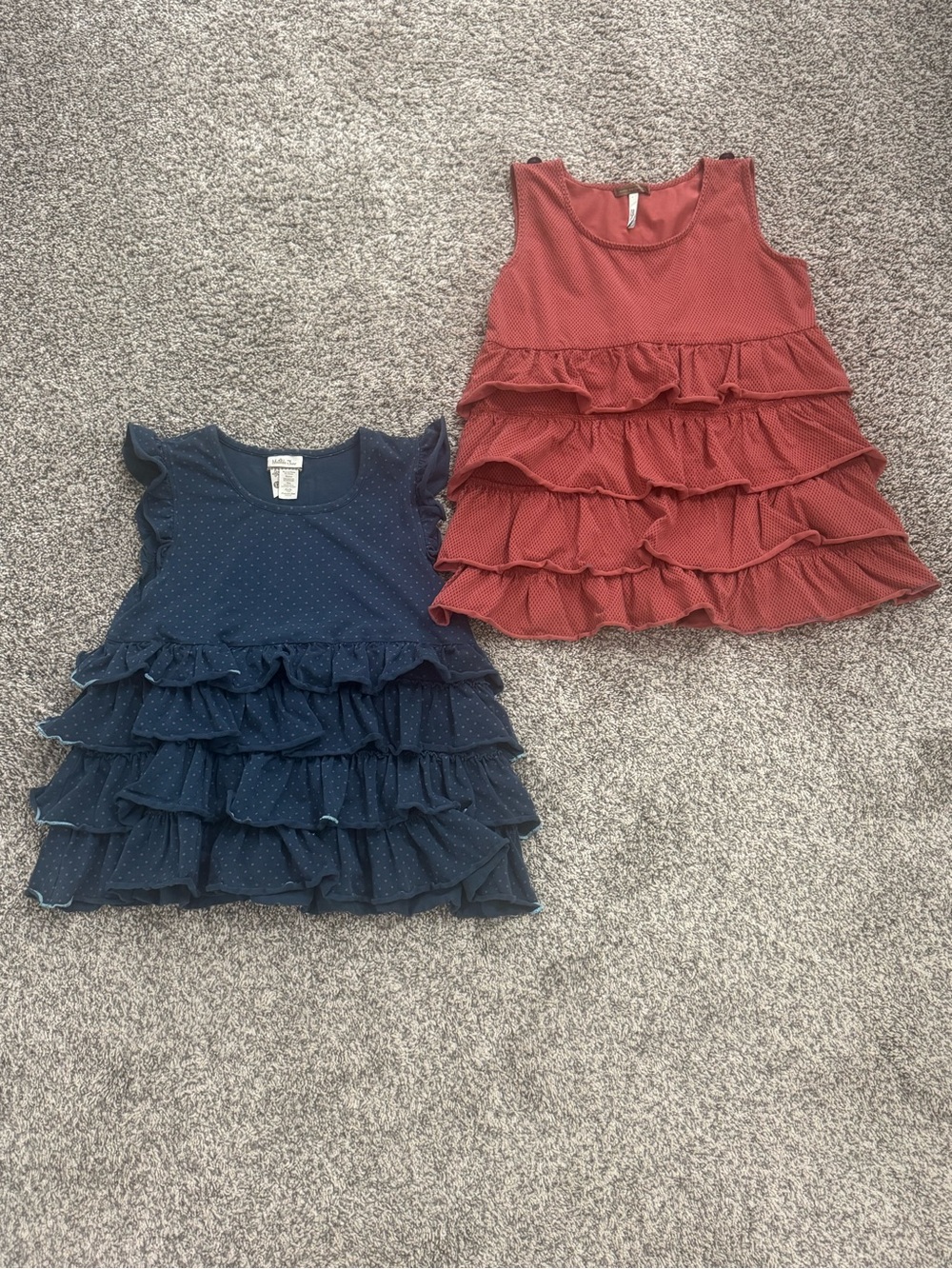 Two Matilda Jane Girls Ruffled Tiered Tanks - Navy and Rust